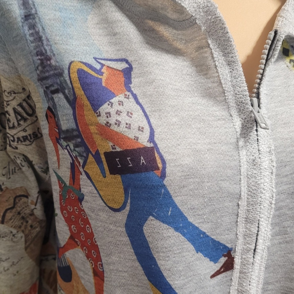 Inoah Zip Hoodie Gray S Paris Cat Graphic Art Print Lagenlook Made in USA Boho - Picture 8 of 9
